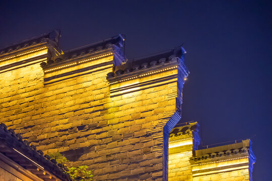 徽派建筑马头墙夜景