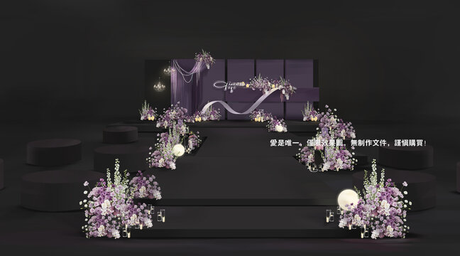 黑紫宴会厅婚礼效果图