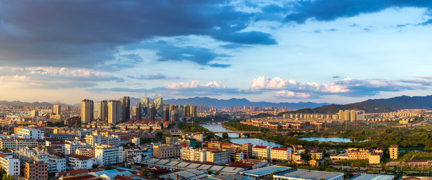 义乌稠江城市建筑都市风光全景