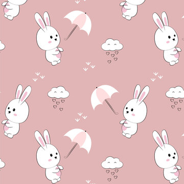 粉色卡通兔子无缝背景
