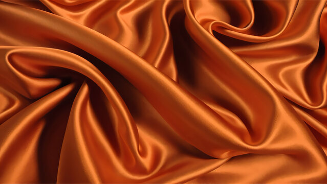 橙色褶皱丝绸布料纹理
