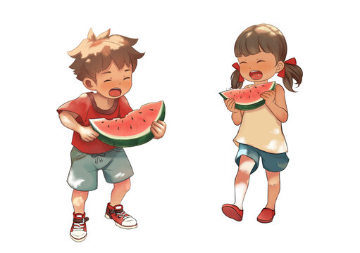 小孩夏天吃西瓜