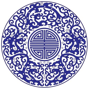 青花寿字缠枝夔龙纹