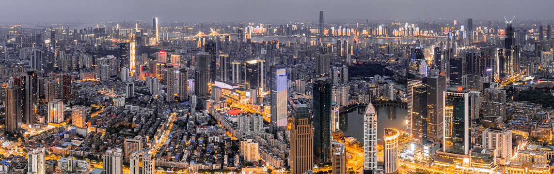 武汉城市夜景航拍全景