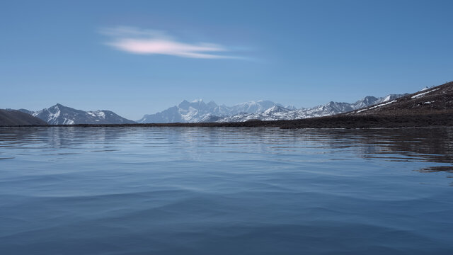 川西红海子蓝天湖泊雪山背景