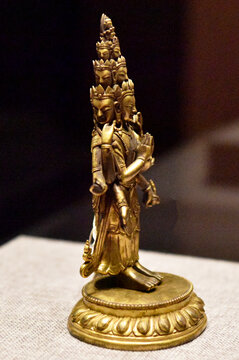 铜鎏金十一面佛像