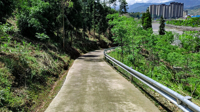 乡村单行水泥路铁护栏