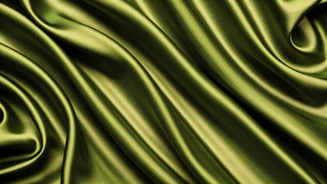 草绿色褶皱丝绸布料纹理