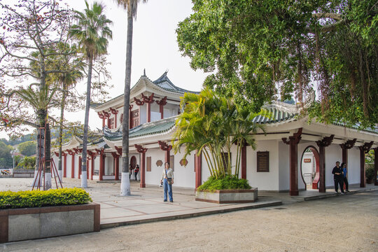 菽庄花园正门建筑与广场树木