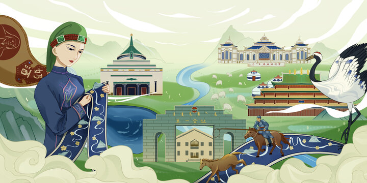 兴安盟内蒙古城市插画