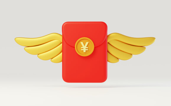 红包和黄金材质翅膀白色背景