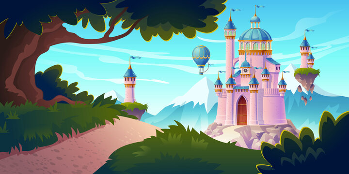 粉红色的魔法城堡景色插图