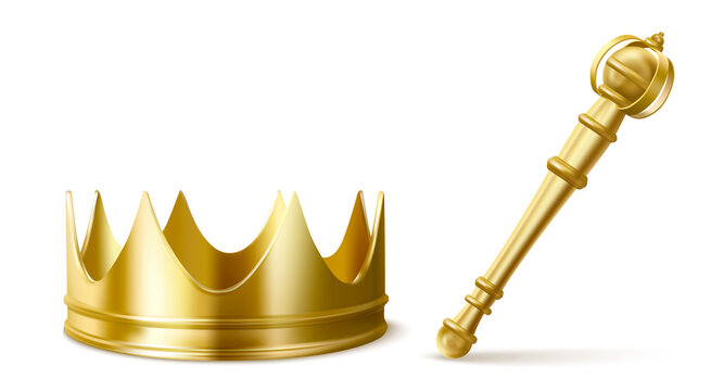 写实金色皇家王冠与权杖素材