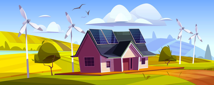 绿色能源住家 太阳能及风力发电概念