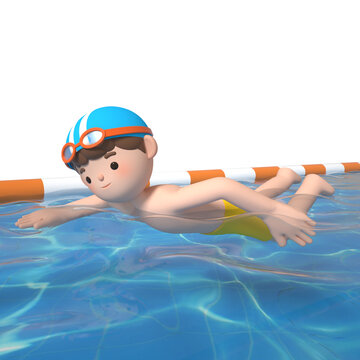 3D建模渲染自由泳卡通儿童