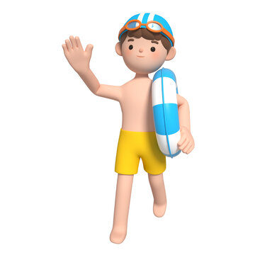 3D建模游泳圈挥手卡通男孩