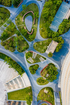 航拍城市市民中心公共活动空间