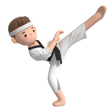 3D卡通跆拳道儿童踢腿形象