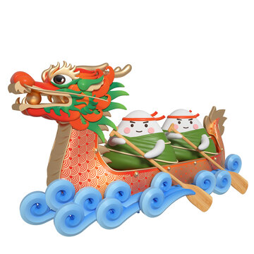 3D卡通拟人粽子划龙舟