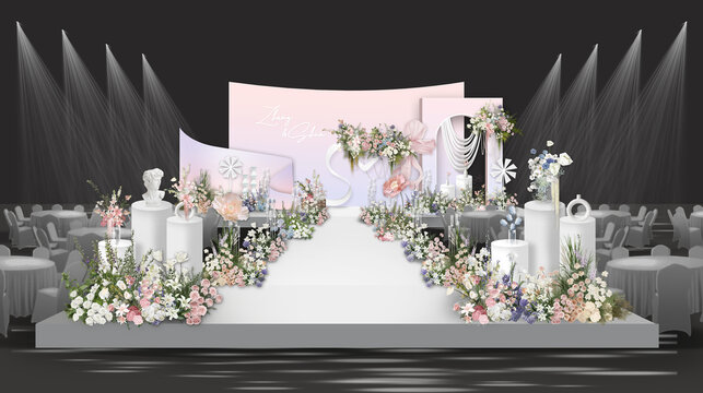 粉紫色法式婚礼舞台效果图