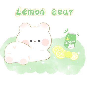 卡通小熊柠檬汽水图案