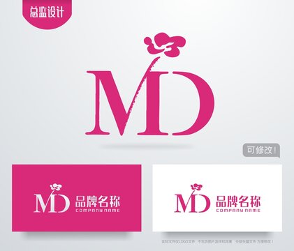 字母MD设计logo玫瑰花