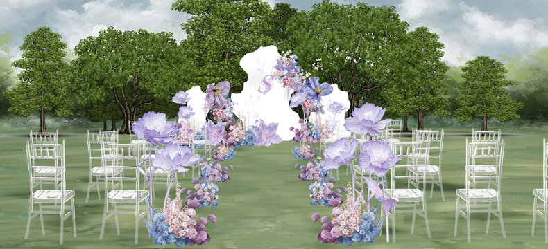 户外白紫色婚礼效果图