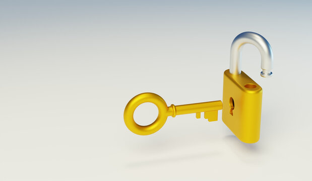 锁头黄金钥匙金属工具3D开启