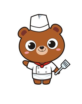 卡通可爱小熊厨师做招手动作