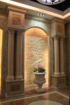 复式背景墙石材装饰客厅背景