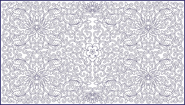 方形线描莲纹