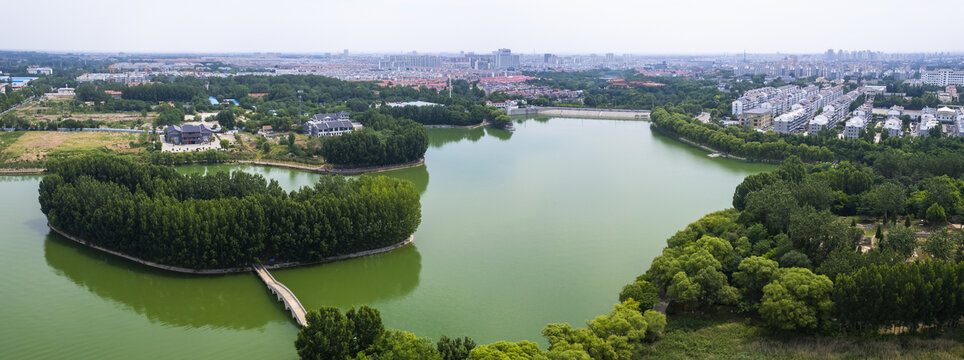 青州城市风光航拍南阳湖公园