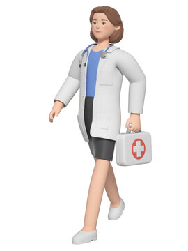 手提药箱的3D建模卡通女医生