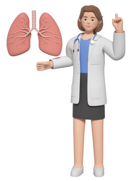肺部和3D建模卡通女医生