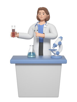 实验室的3D建模卡通女医生