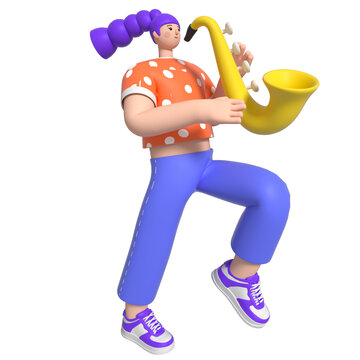 吹乐器的3D潮酷演奏女孩