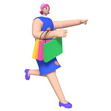 提购物袋的3D潮酷购物女孩