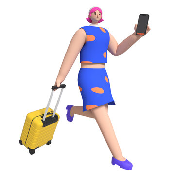 拿手机的3D潮酷旅游女孩