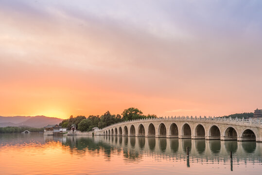 夕阳下的中国北京颐和园