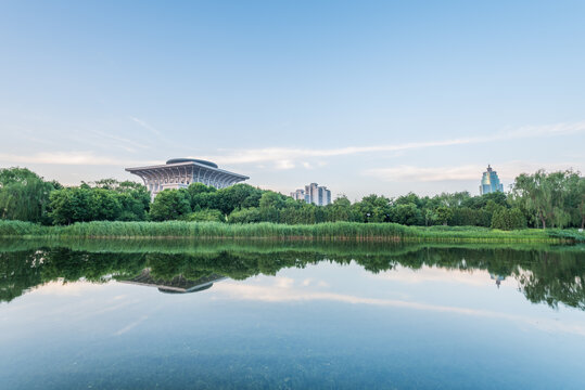 夕阳下的北京奥林匹克公园