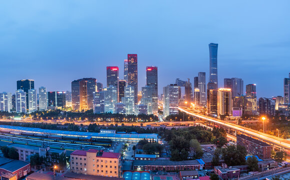 中国北京国贸CBD建筑夜景