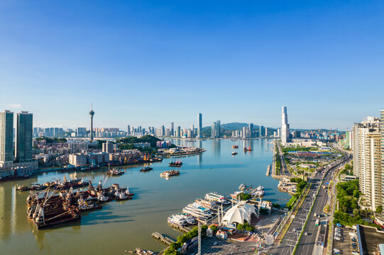 大湾区珠海横琴澳门城市天际线