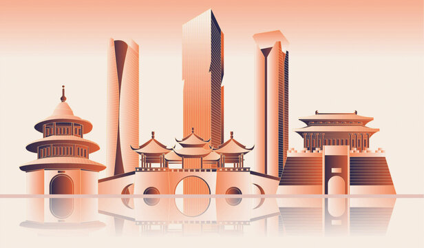 扬州地标建筑插画