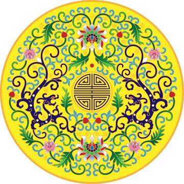 夔龙缠枝莲纹黄底