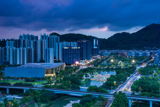 南沙蕉门绿带广场建筑楼夜景