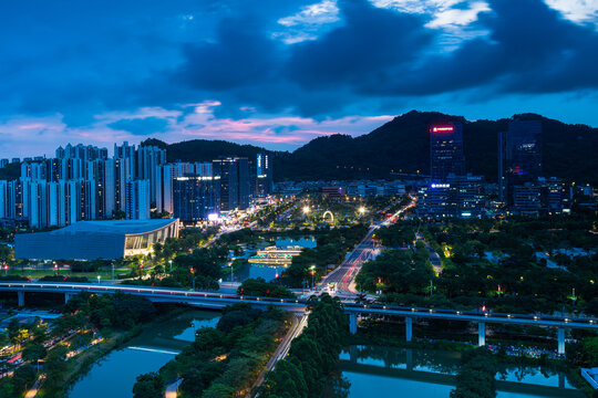 广州南沙蕉门南府路建筑夜景