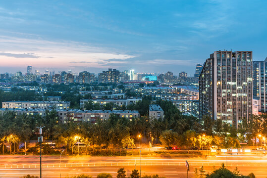 中国北京城市建筑街道夜景