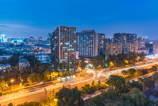 中国北京城市建筑街道夜景