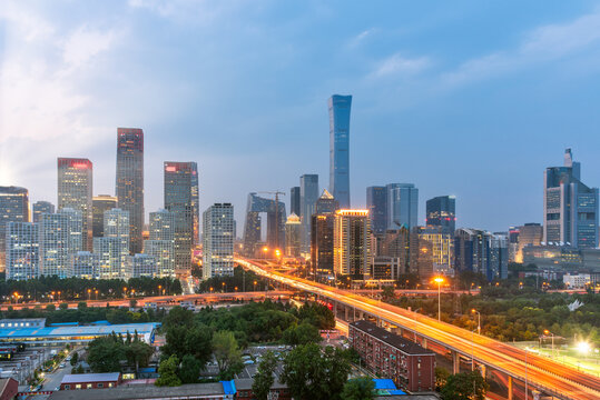 北京国贸桥CBD建筑夜景