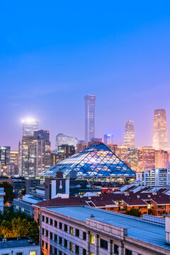 中国北京的CBD城市建筑夜景